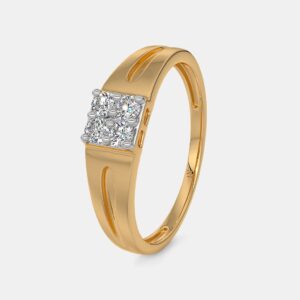 Men's 9-Stone Square Cluster Diamond Ring in Yellow Gold